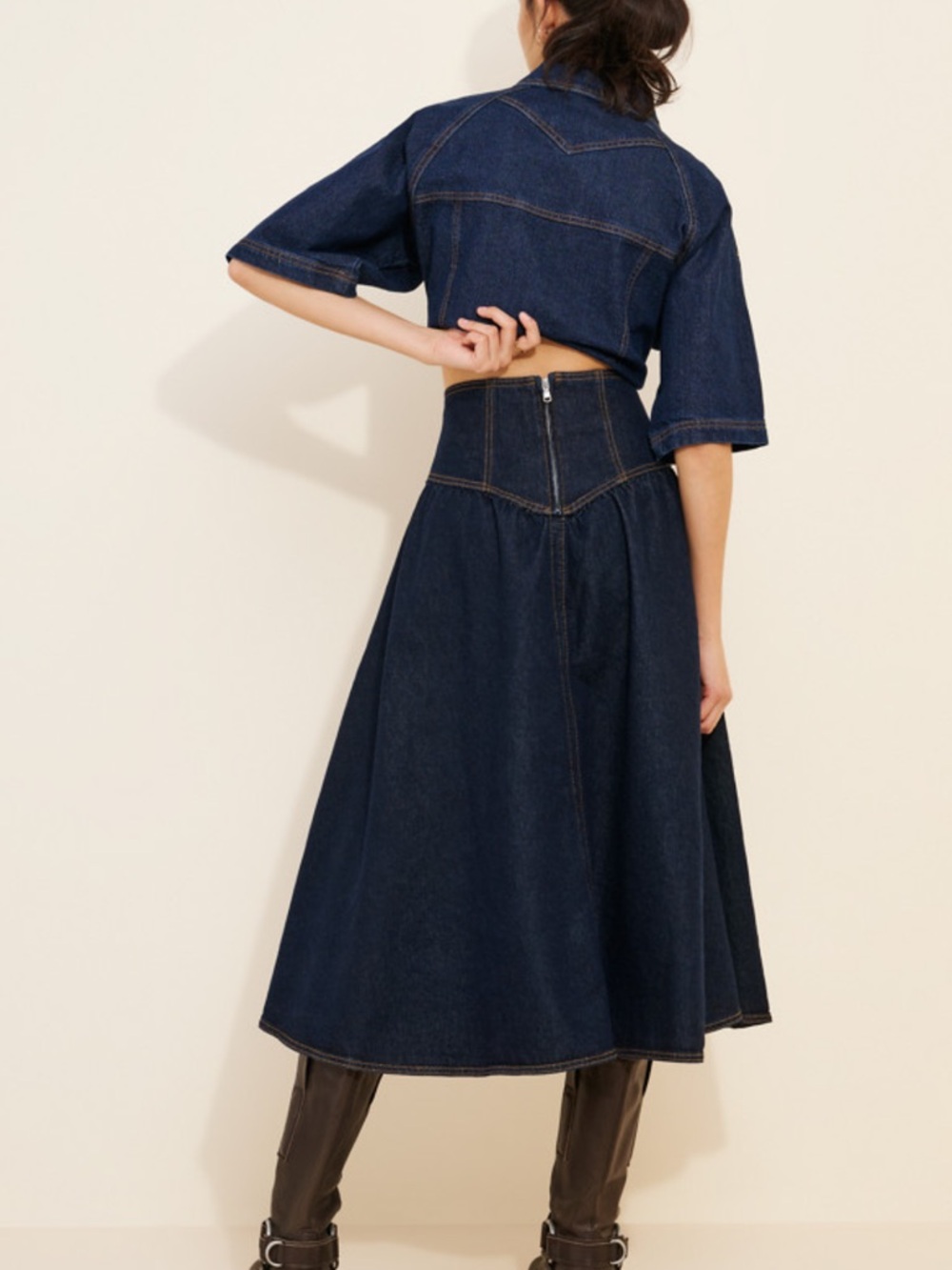 Pilcro Denim Lace-Up Drop Waist Midi Skirt NWOT - Picture 3 of 13
